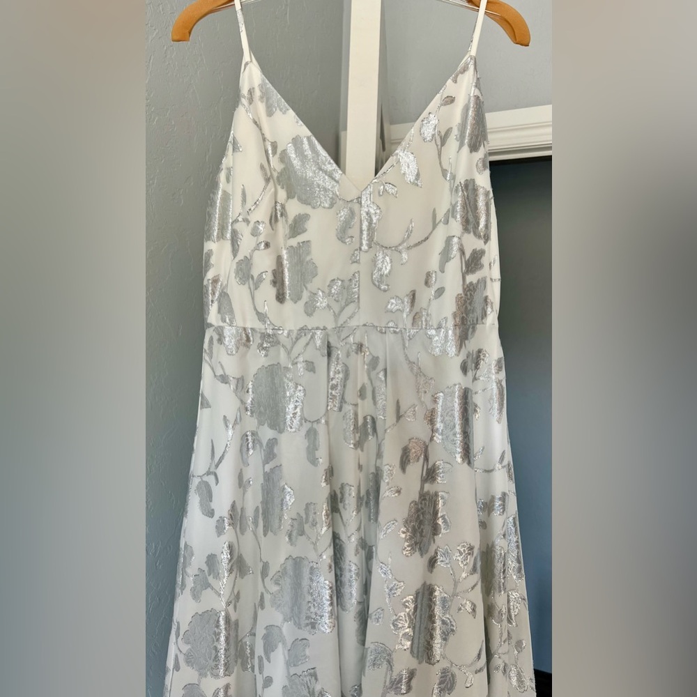Calvin Klein hi low white and silver elegant dress